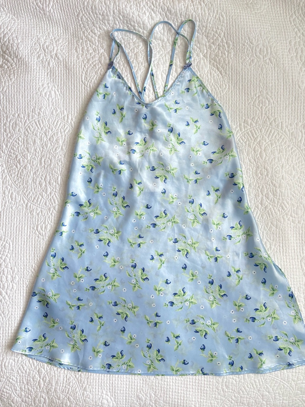 Vintage Baby Blue Floral Strappy Lingerie Slip Dress